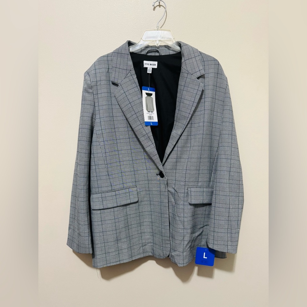 Steve Madden Black and Gray Checkered Blazer